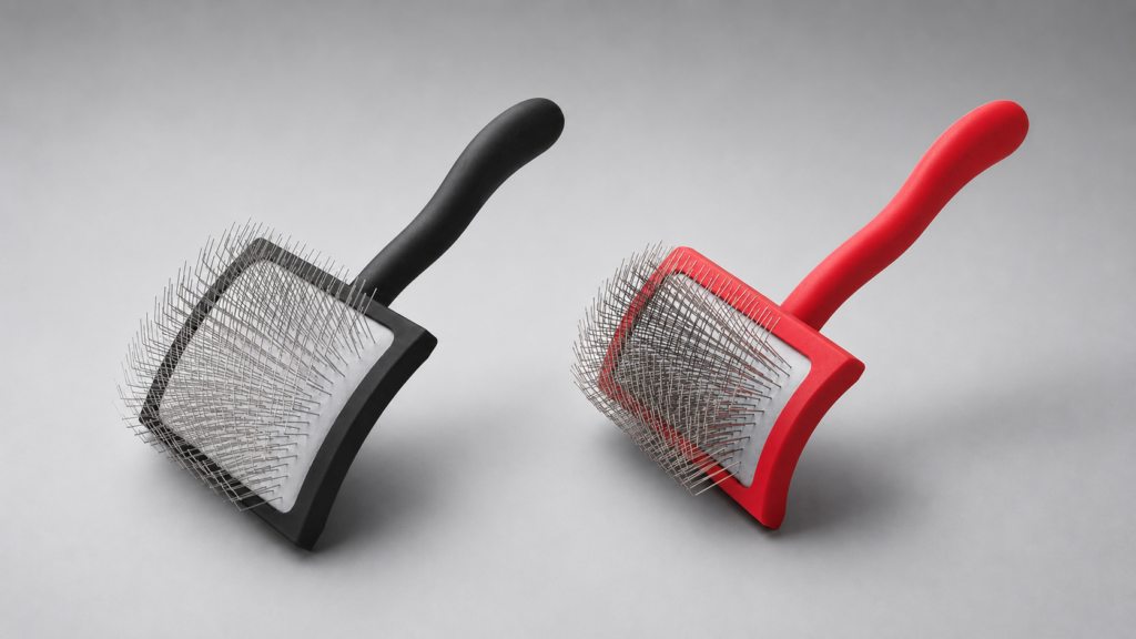 pet grooming brushes on gray background