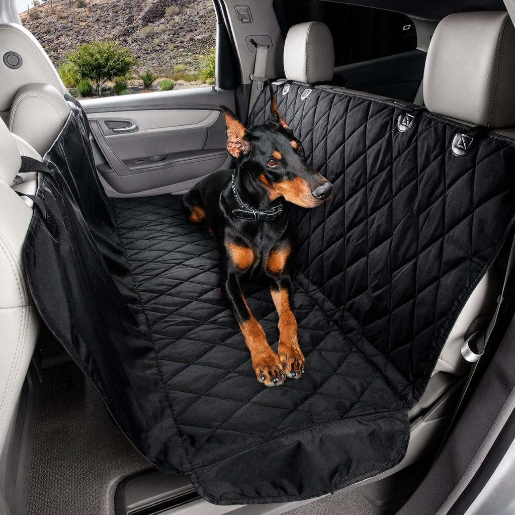 Best Dog Car Seat Cover UK 2026 4knines dog seat cover with hammock waterproof, non slip backing, black xl