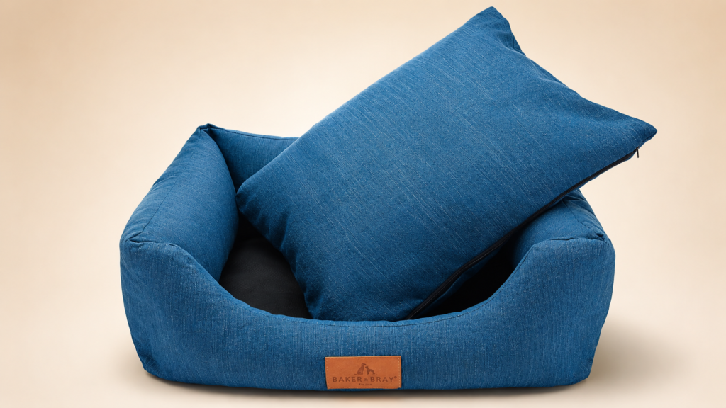 cozy blue pet bed setup