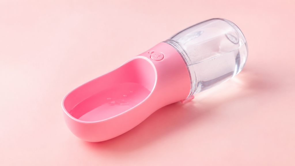 malsipree dog water bottle with bowl leak proof portable puppy water dispenser with drinking feeder for pets outdoor walking, hiking, travel, food grade plastic (pink