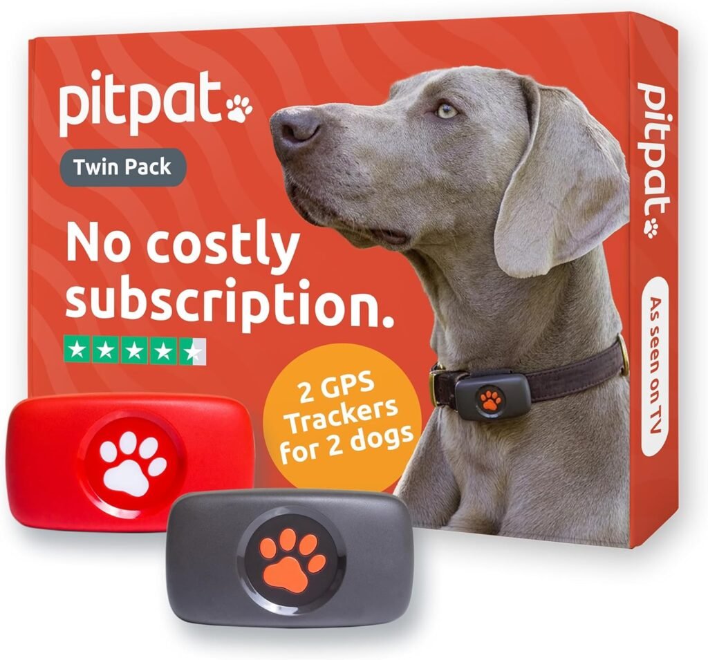 pitpat gps tracker twin pack for 2 dogs no subscription fees black & red satellite tracking with unlimited range live activity tracking