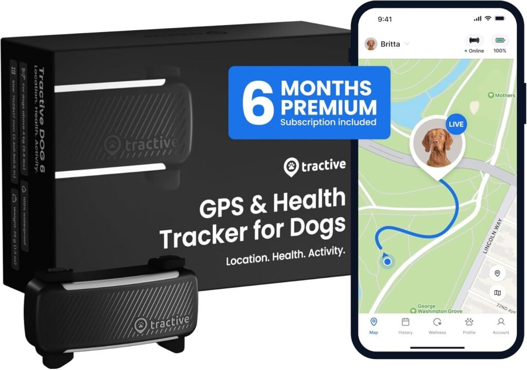 tractive smart dog gps tracker with 6 months subscription live pet tracker with virtual fence heart and respiratory rate monitoring bar monitoring