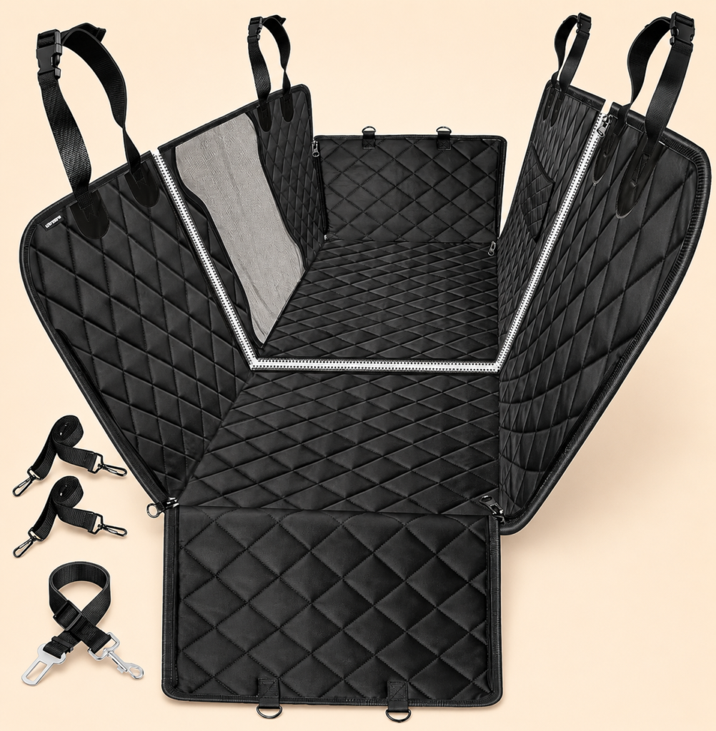 Best Dog Car Seat Cover UK 2026 urpower 6 in 1 dog car seat cover for back seat, waterproof dog car hammock 4060 split dog seat cover with mesh window and side flap pets car seat protector dog backseat cover for car