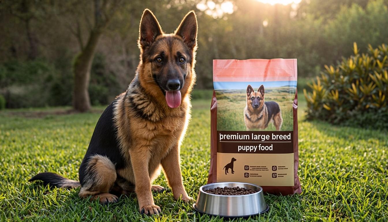 Best large breed puppy food UK selection with healthy German Shepherd puppy