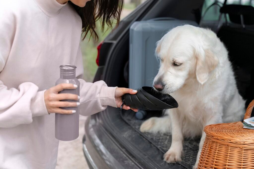 close up owner giving dog water