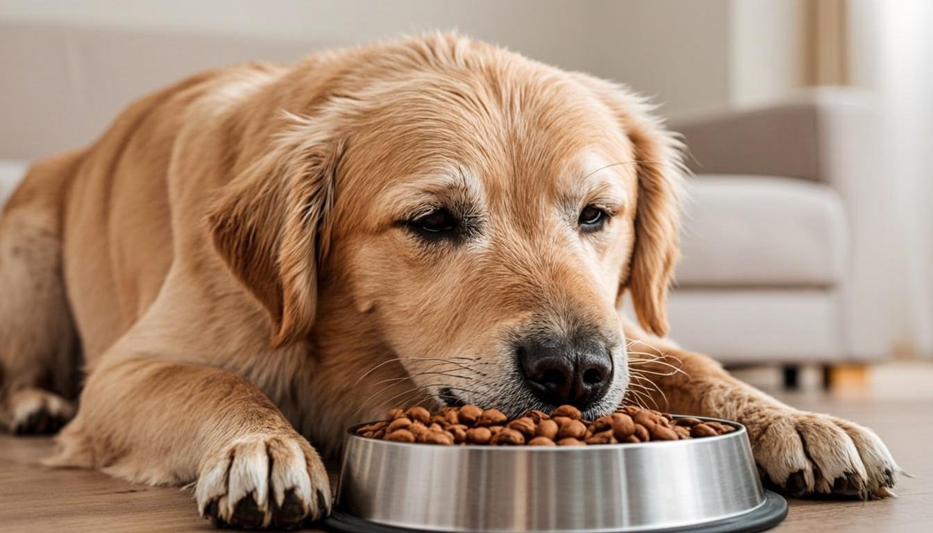 Happy healthy dog eating the best sensitive stomach dog food in the UK
