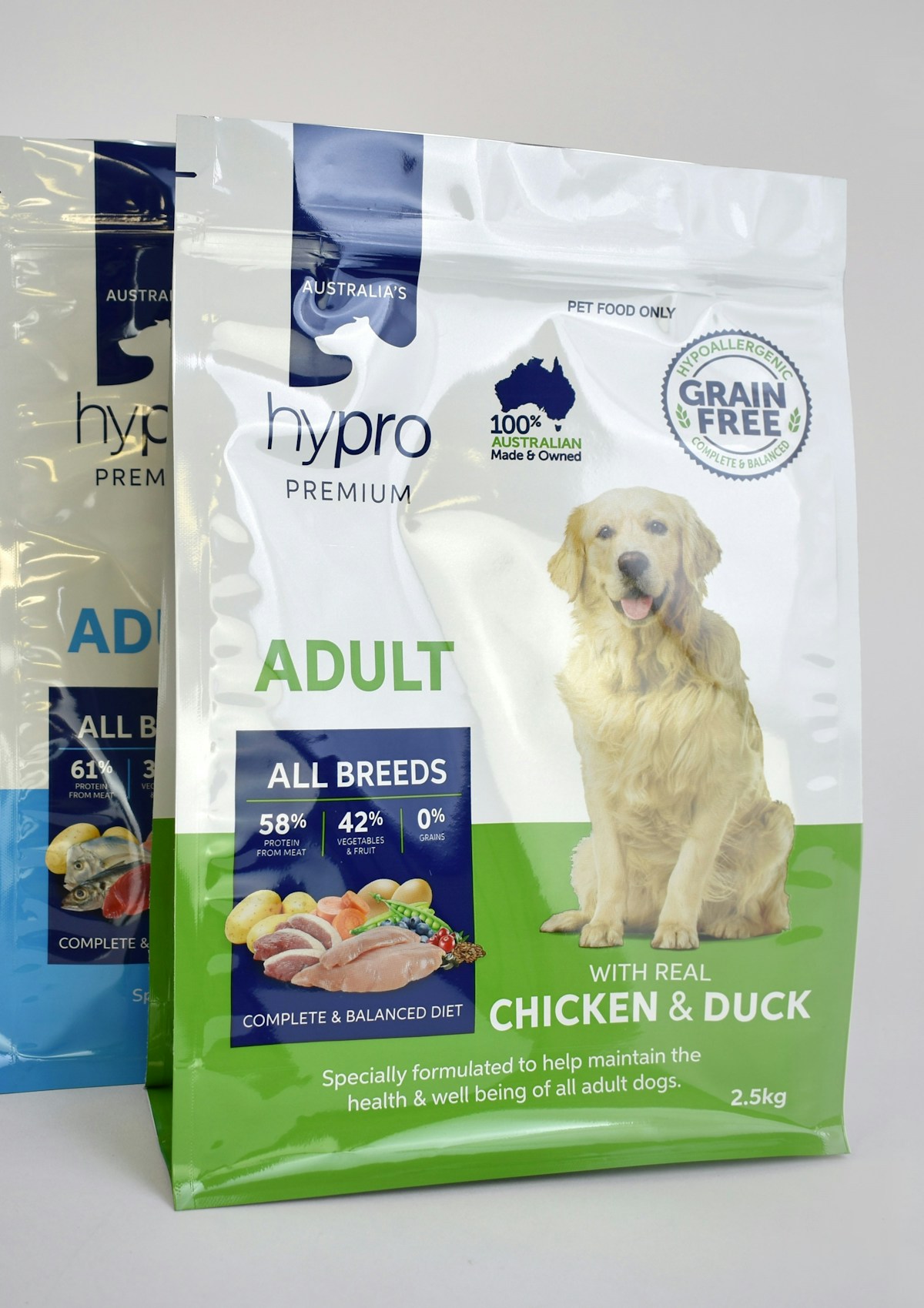 Bags of affordable chicken and duck dog food for budget-conscious pet owners