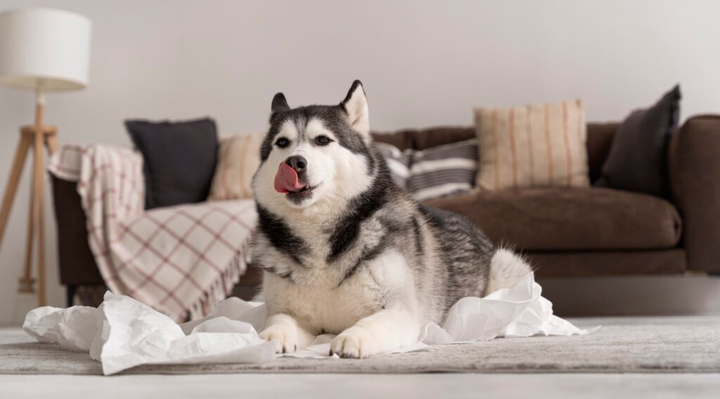 Best Cooling Products for Dogs During UK Heatwaves dog making mess with toilet paper