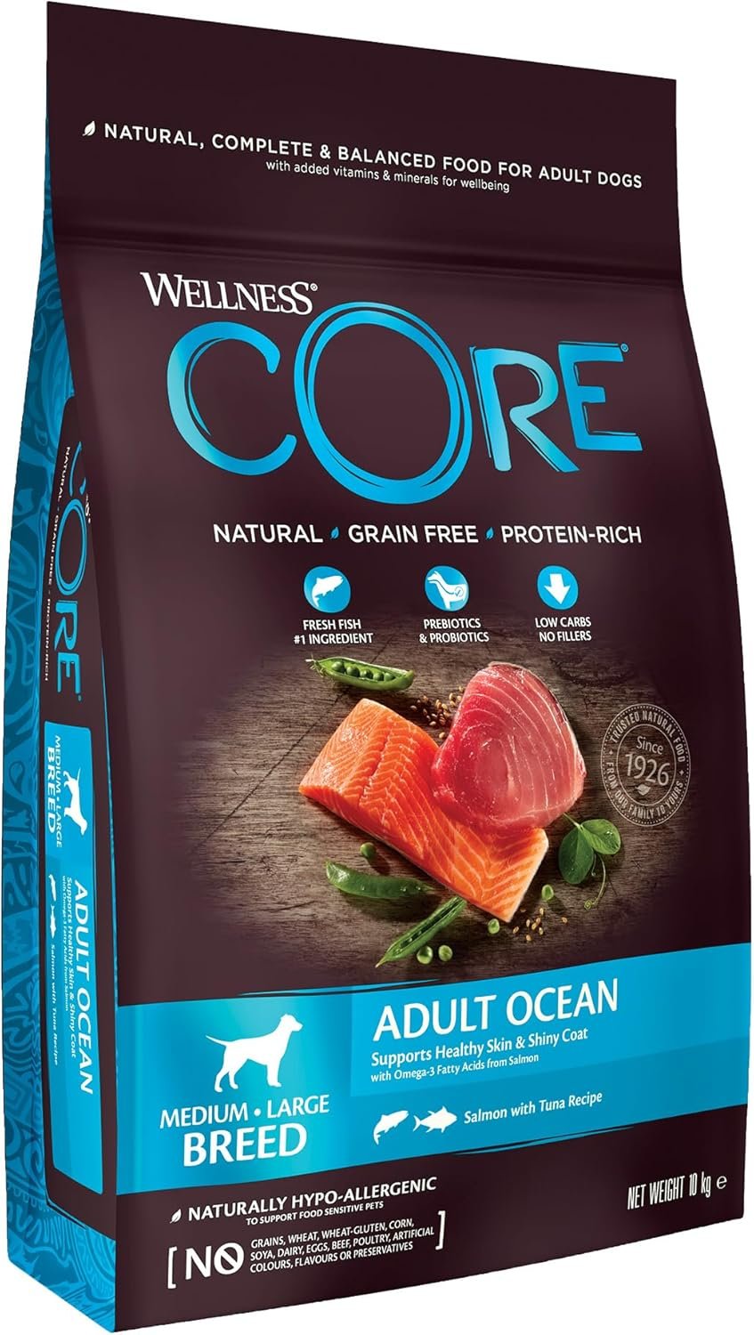 Best Grain-Free Dog Foods UK wellness core ocean 10 kg, salmon & tuna – dry dog food for medium to large breeds, grain free, natural, hypoallergenic, protein rich dog food